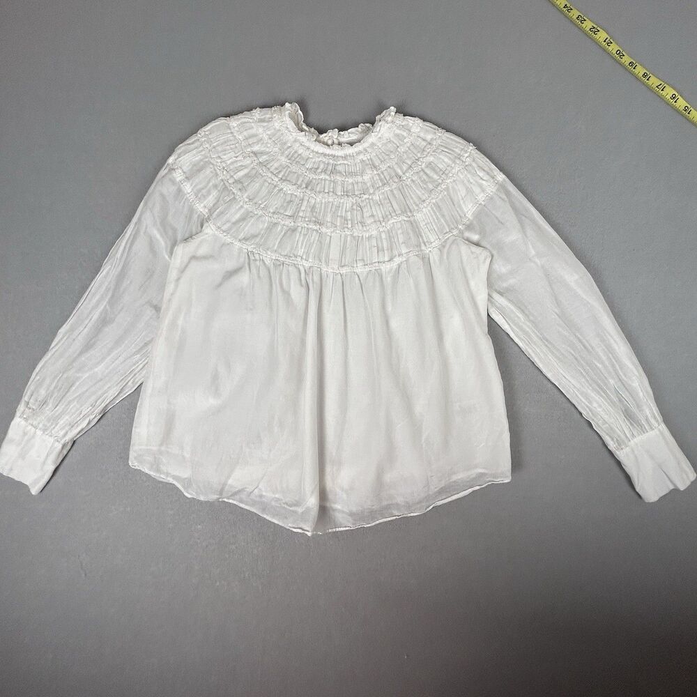 REBECCA TAYLOR Women’s Silk Blend Smocked Ruffle Top White -Size 0